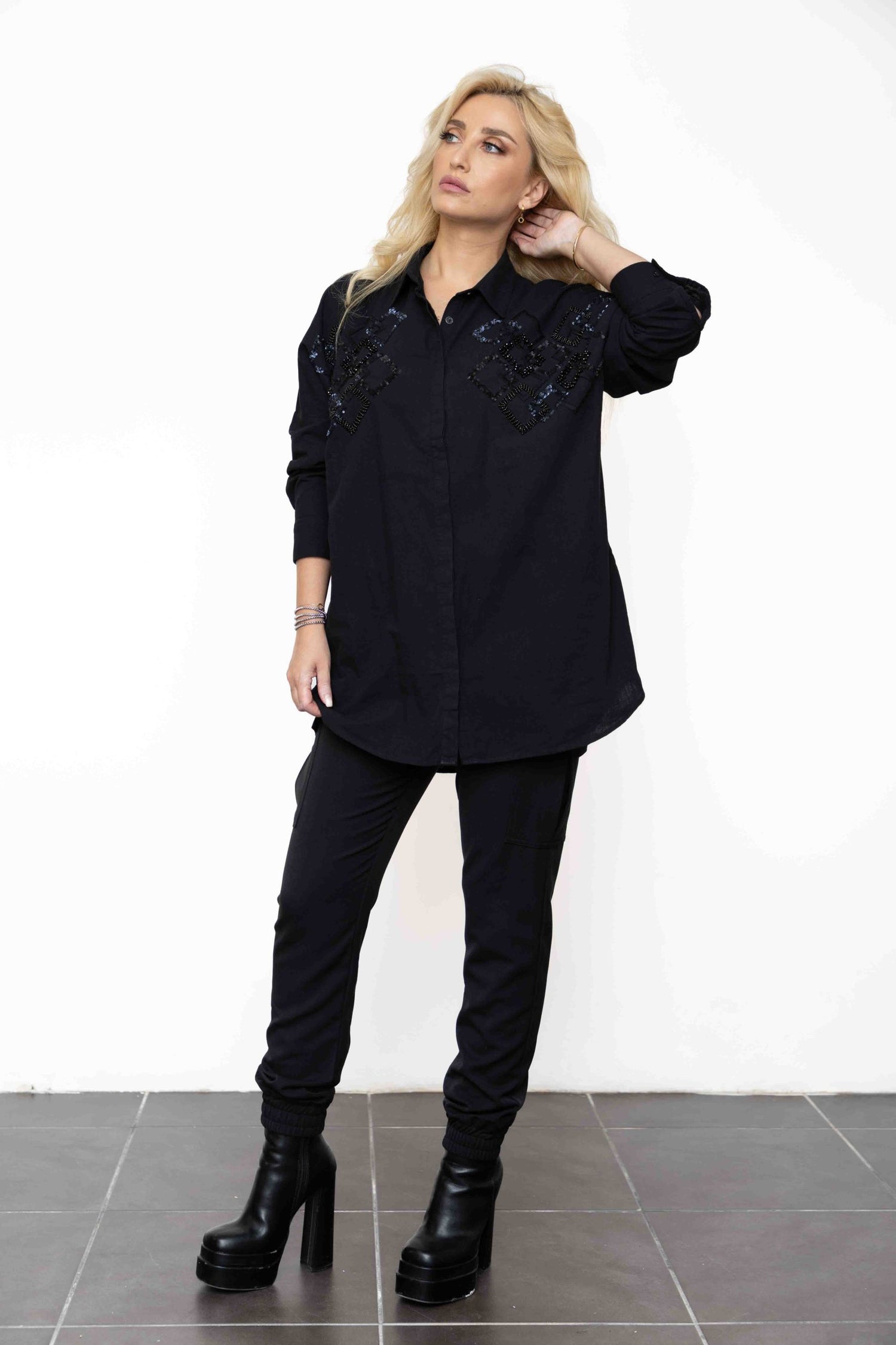 Πουκαμίσα oversized με στρας